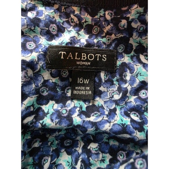 Talbots Woman 16W Blue Floral Button-Up Long Sleeve Shirt - Picture 4 of 7